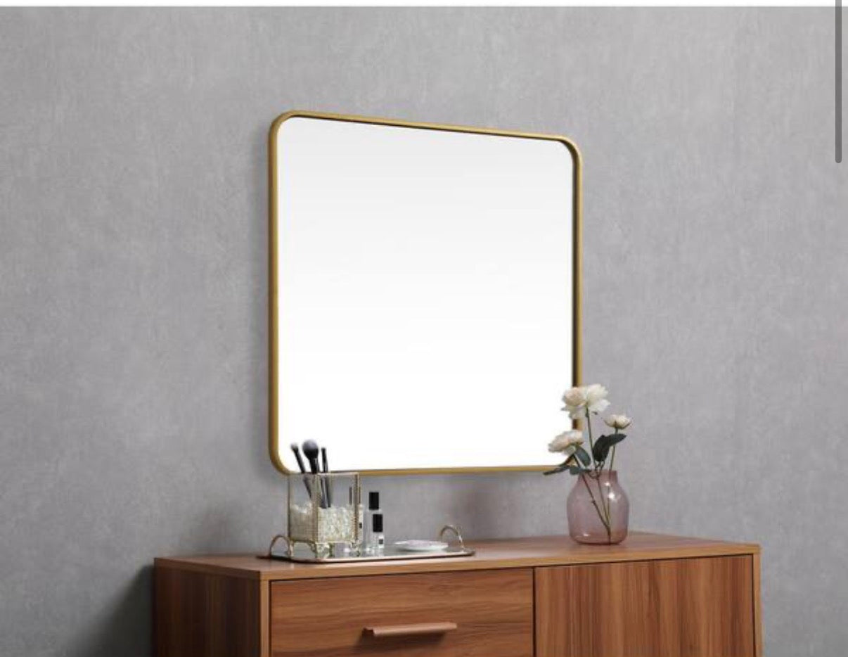 Timeless Home 30 in. W x 30 in. H x Modern Soft Corner Metal Square Brass Mirror