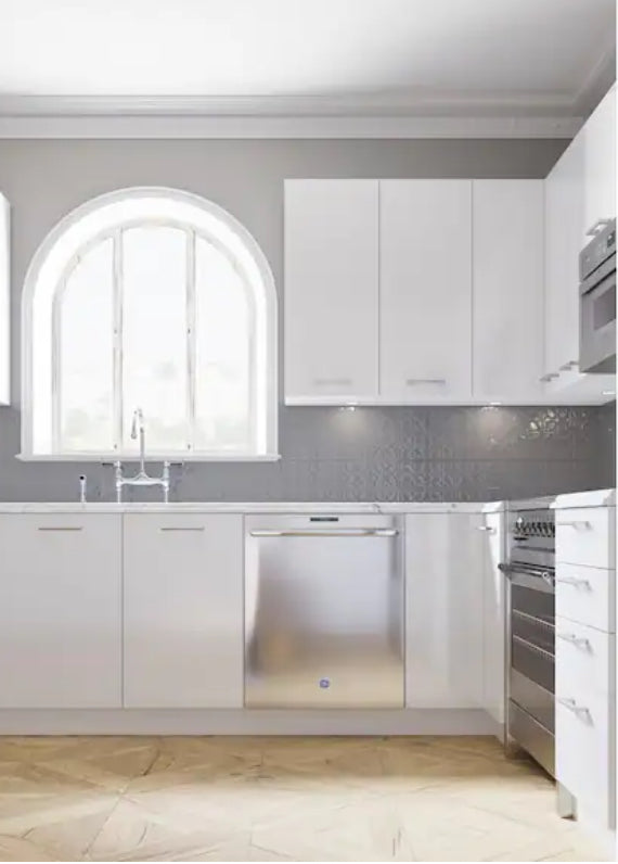 Radiance 27 in. W x 24 in. D x 34.5 in. H Ready to Assemble Slab Base Kitchen Cabinet in White Gloss