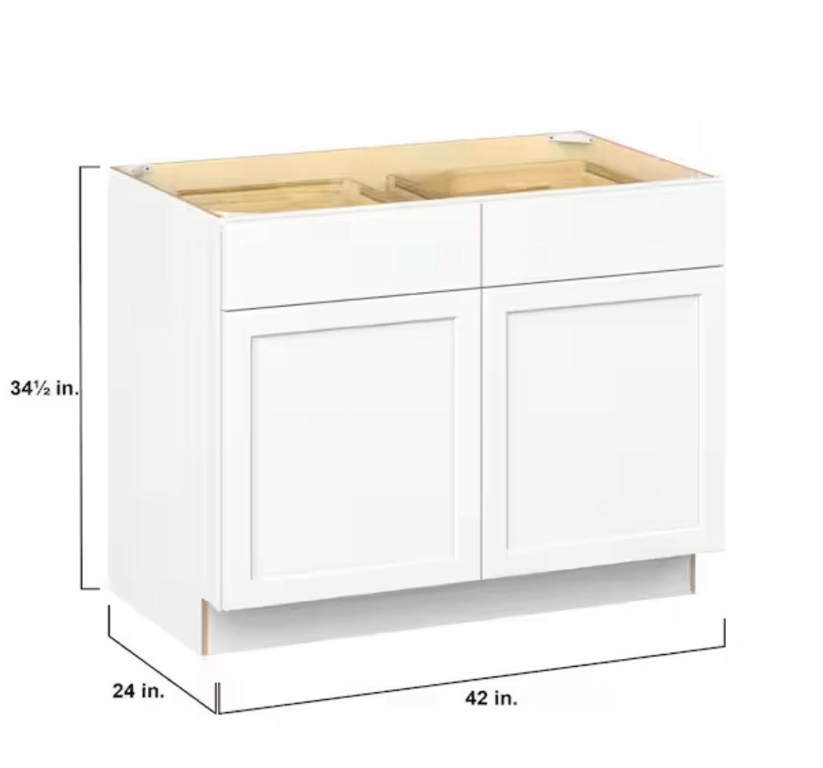 Emerson Pure White Base 2-Drawer with 2-Door Ready to Assemble Kitchen Cabinet (42 in. W x 34.5 in. H x 24-in. D)