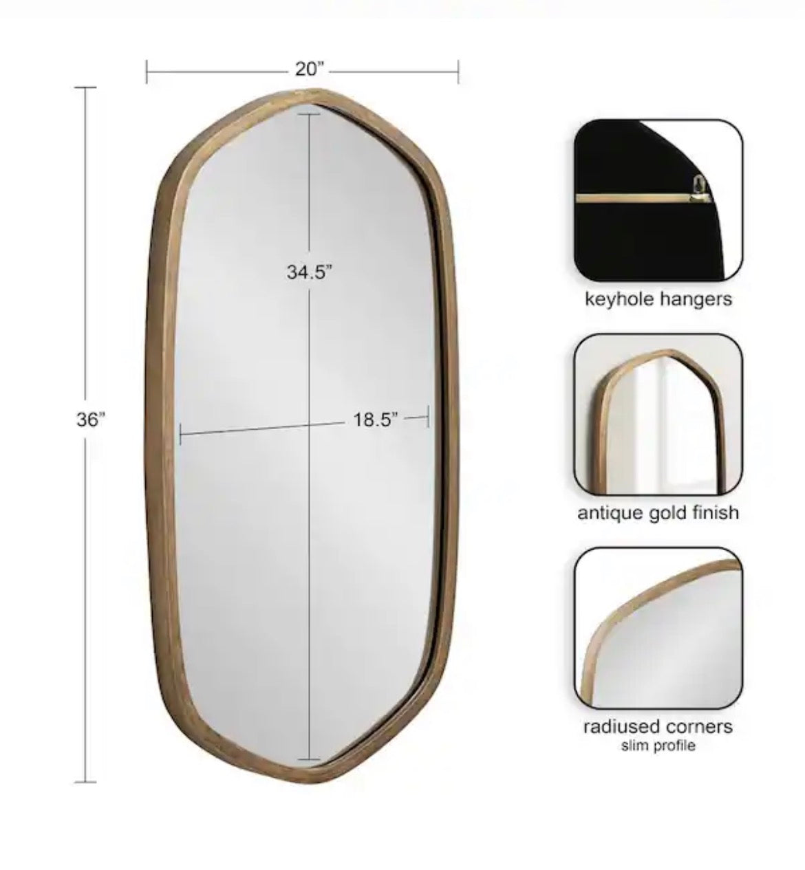 McLean 20 in. W. x 36 in. H Metal Gold Hexagon Modern Framed Decorative Wall Mirror