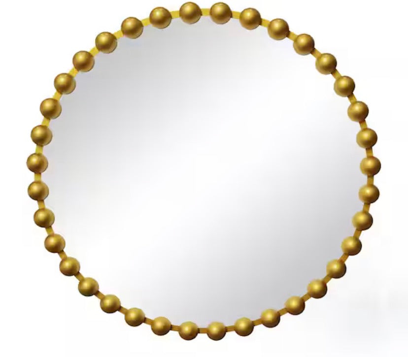 27 in. W x 27 in. H Luxury Round Gold Beaded Metal Frame Decorative Mirror Bathroom Mirror Wall Mirror