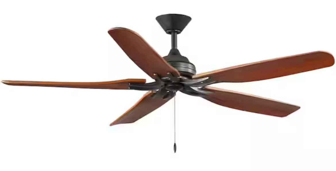Danetree 60 in. Indoor/Outdoor Natural Iron Ceiling Fan with Hand Carved Wood Blades and Pull Chain Included