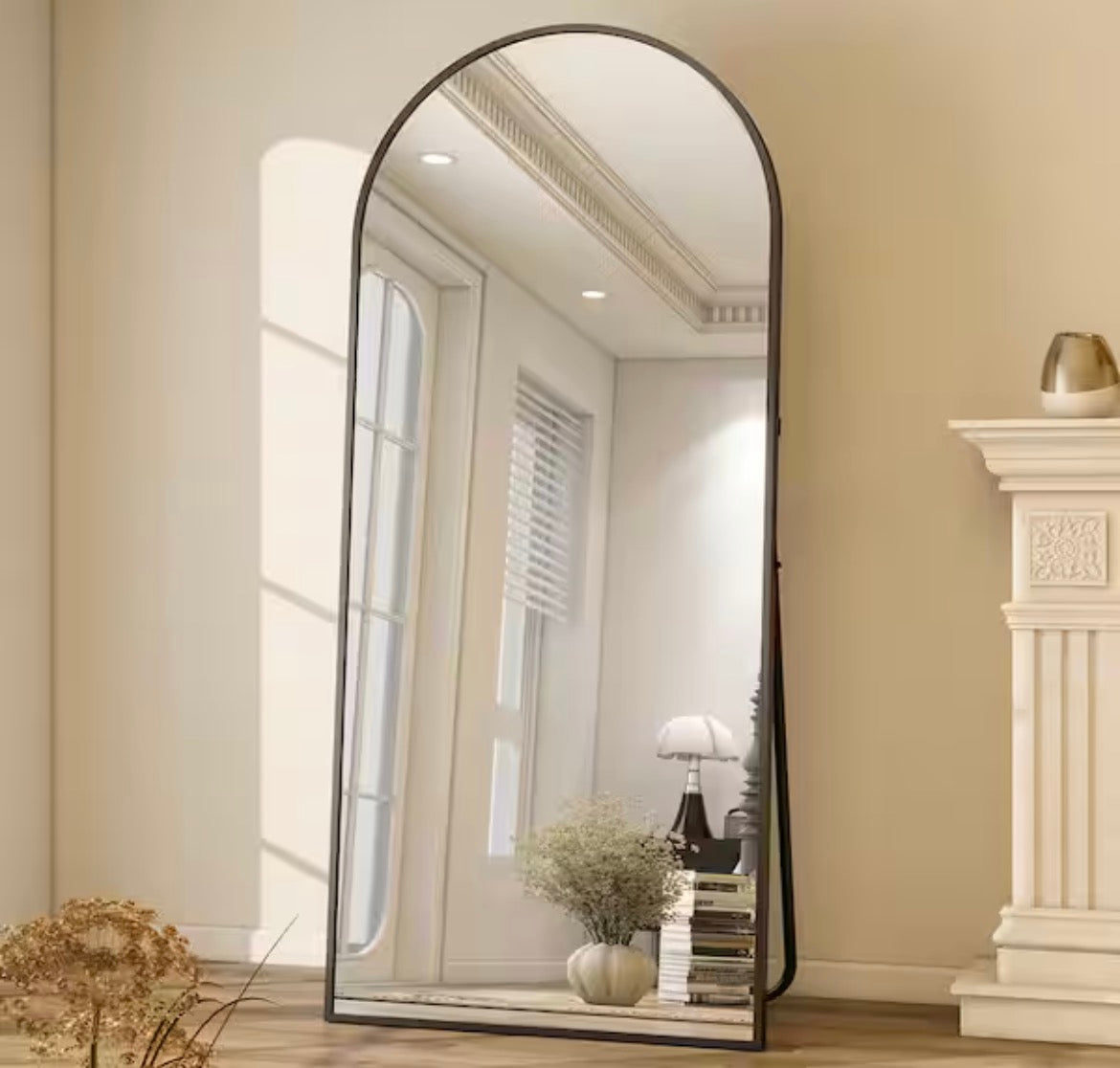 30 in. W x 71 in. H Arched Classic Black Aluminum Alloy Framed Oversized Full Length Mirror Floor Mirror