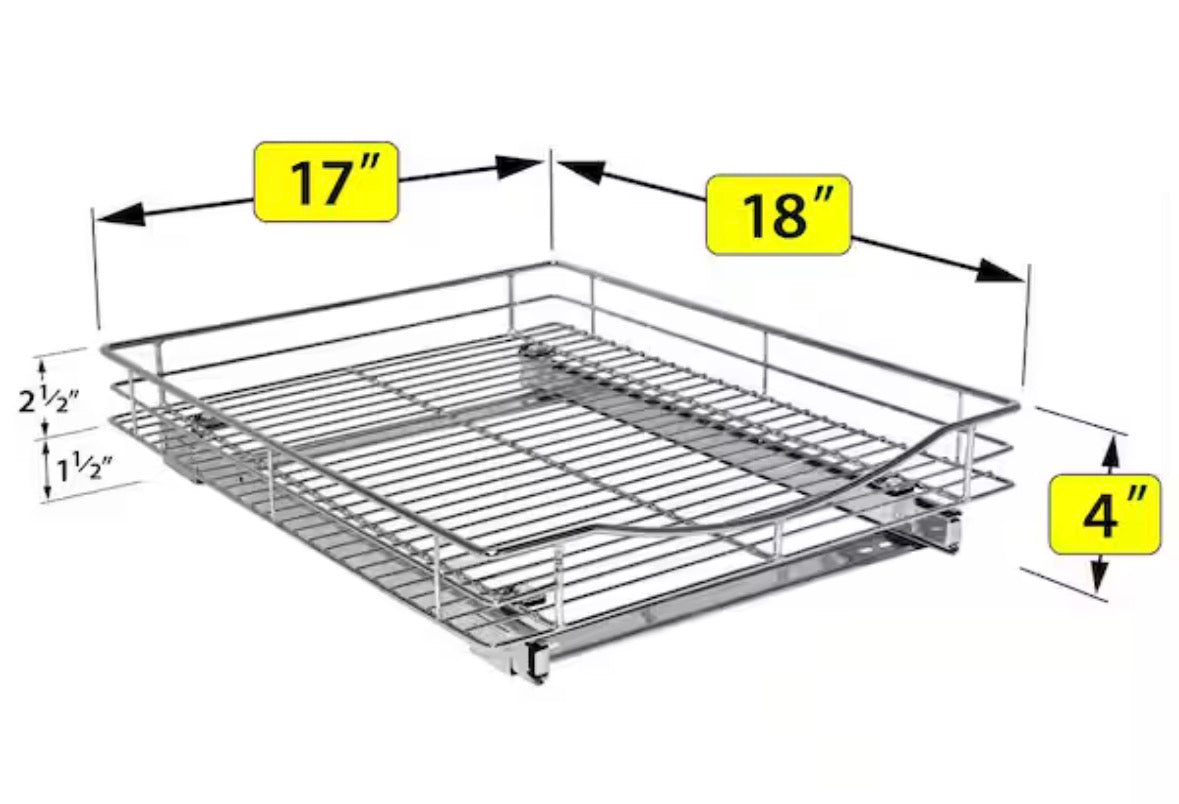 Slide Out Cabinet Organizer - Pull Out Under Cabinet Sliding Shelf - 17 in. Wide x 18 in. Deep - Chrome