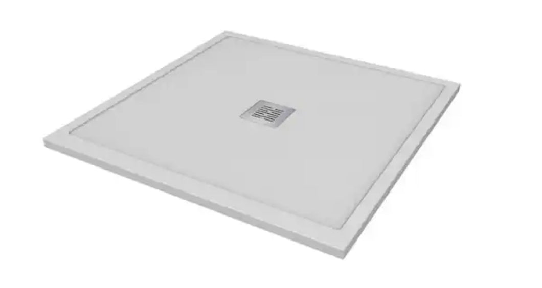 36 in. L x 36 in. W x 1.125 in. H Solid Composite Stone Shower Pan Base with Center Drain in White Sand