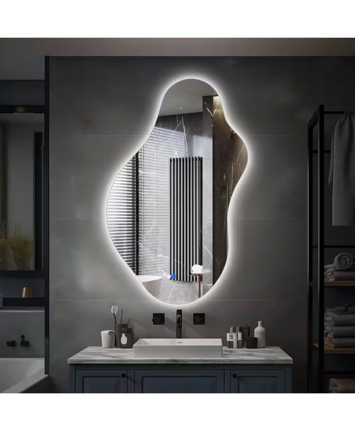 20 in. W x 36 in. H Asymmetrical Frameless LED Light Anti-Fog 3-Colors Dimmable Irregular Wall Mirror