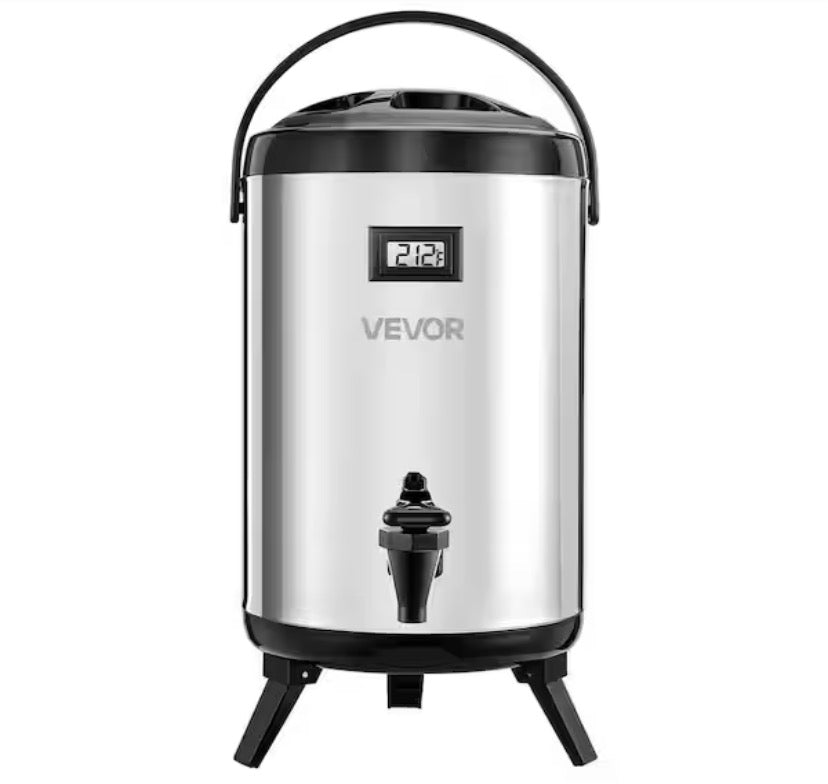 Insulated Beverage Dispenser 2 gal. /7.6 L Silver Stainless Steel Thermal Drink Server Suitable for Tea Water in Cafes