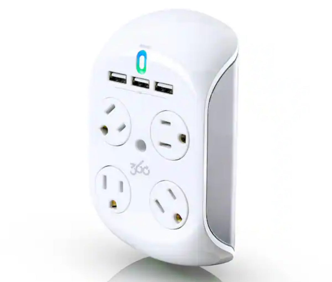 Rotating 4-Outlet Surge Protector with 3 USB