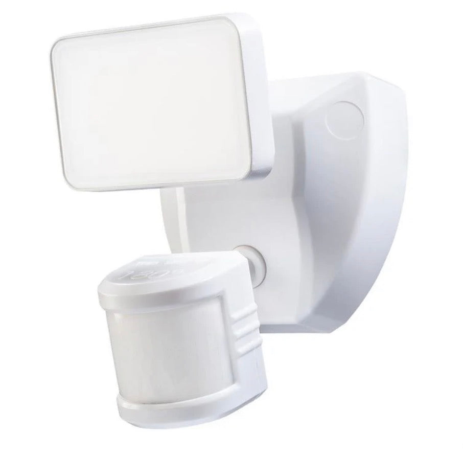 SECUR360 Wi-Fi Connected White Wired Single Head Voice Activated Motion Activated Outdoor LED Security Flood Light 1200 Lumens