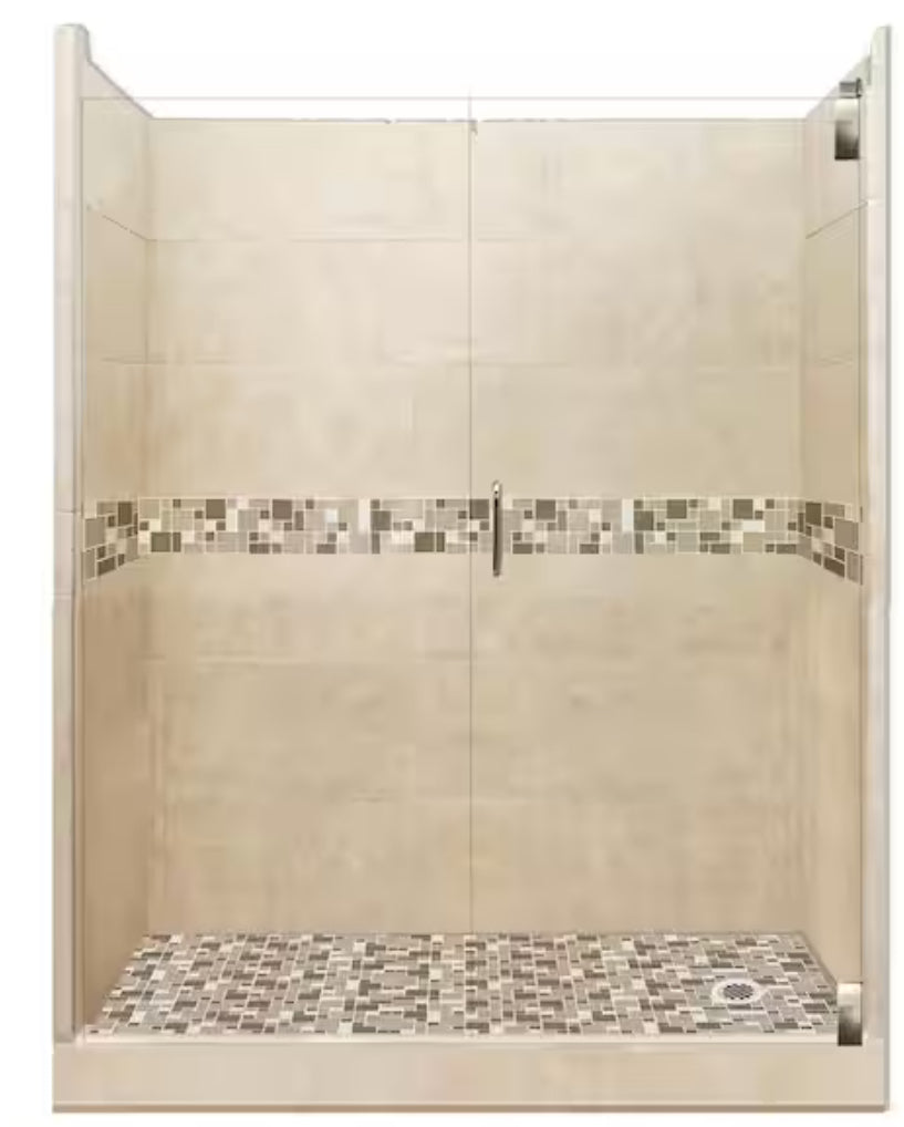 Tuscany Grand Hinged 36 in. x 60 in. x 80 in. Right Drain Alcove Shower Kit in Brown Sugar