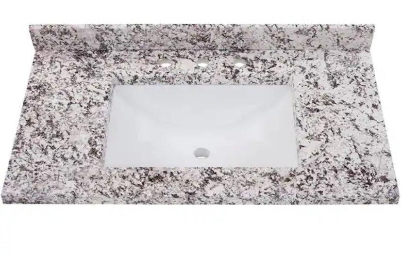 37 in. W x 22 in. D Cultured Marble White Rectangular Single Sink Vanity Top in Bianco Antico