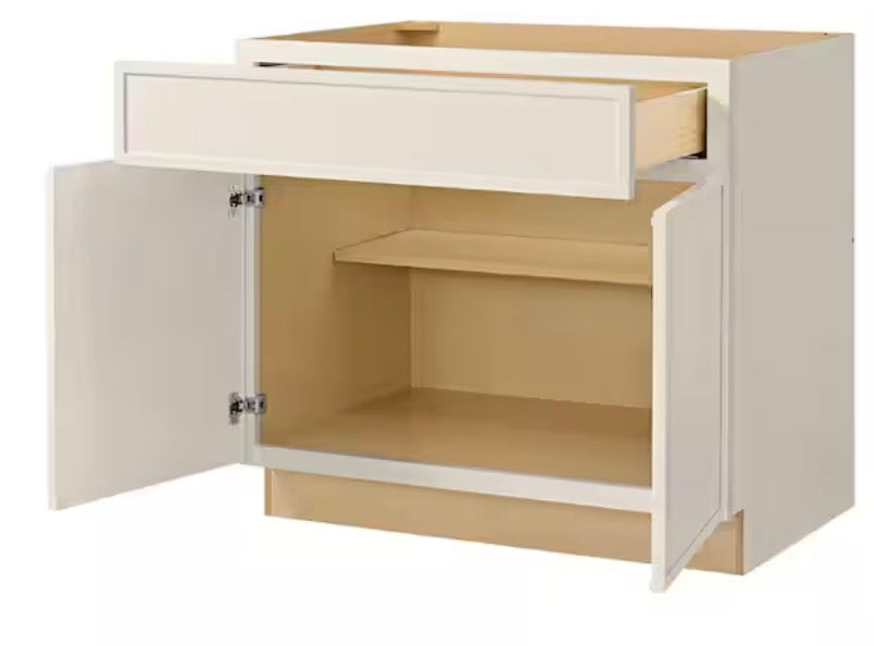 Leyton 36 in. W x 24 in. D x 34.5 in. H Ready to Assemble Plywood Slim Shaker Base Kitchen Cabinet in Antique White