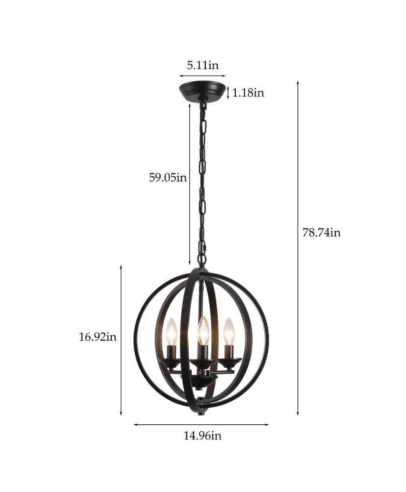 3-Light Black Farmhouse Globe Chandelier for Kitchen Island with no bulbs included