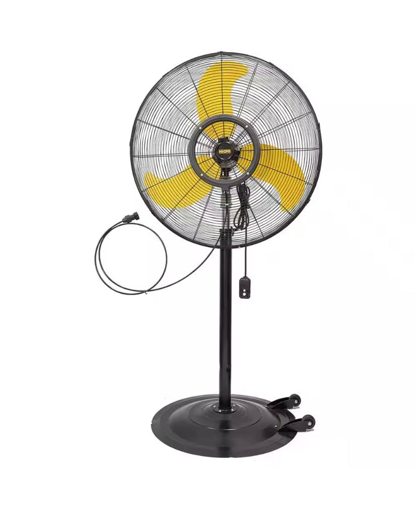 30 in. 9300 CFM Misting Outdoor Oscillating Pedestal Fan with GFCI Plug, High Velocity Weatherproof Fan in Yellow