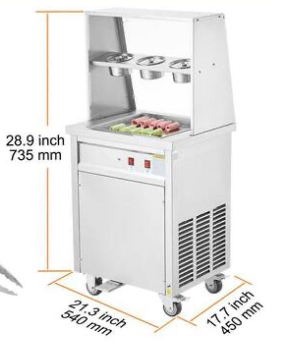 Fried Ice Cream Roll Machine, 13.8 in. L x 13.8 in. W Stir-Fried Ice Cream Pan, Stainless Steel Commercial Rolled Maker