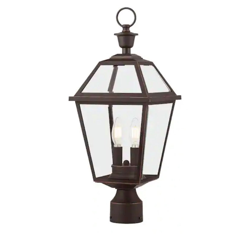 Glenneyre 2-Light Oil-Rubbed Bronze French Quarter Gas Style Outdoor Post Mount Light with Clear Glass