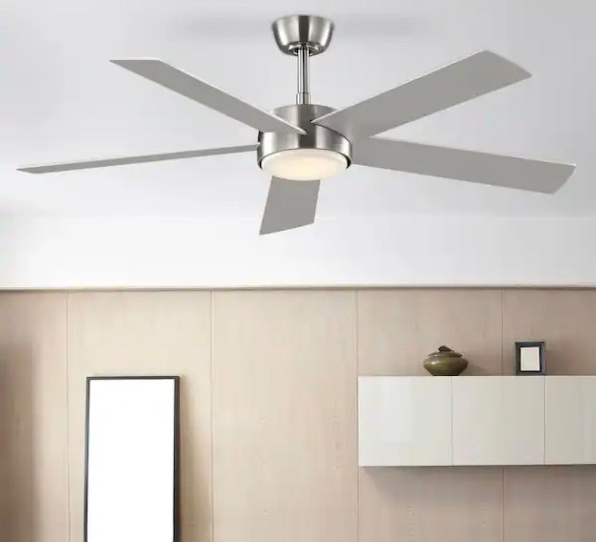 Benning 52 in. Indoor Brushed Nickel Downrod Ceiling Fan with Adjustable White Light LED and Remote Control Included