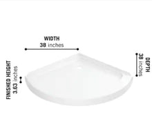Load image into Gallery viewer, Classic 38 in. L x 38 in. W Corner Shower Pan Base with Corner Drain in White
