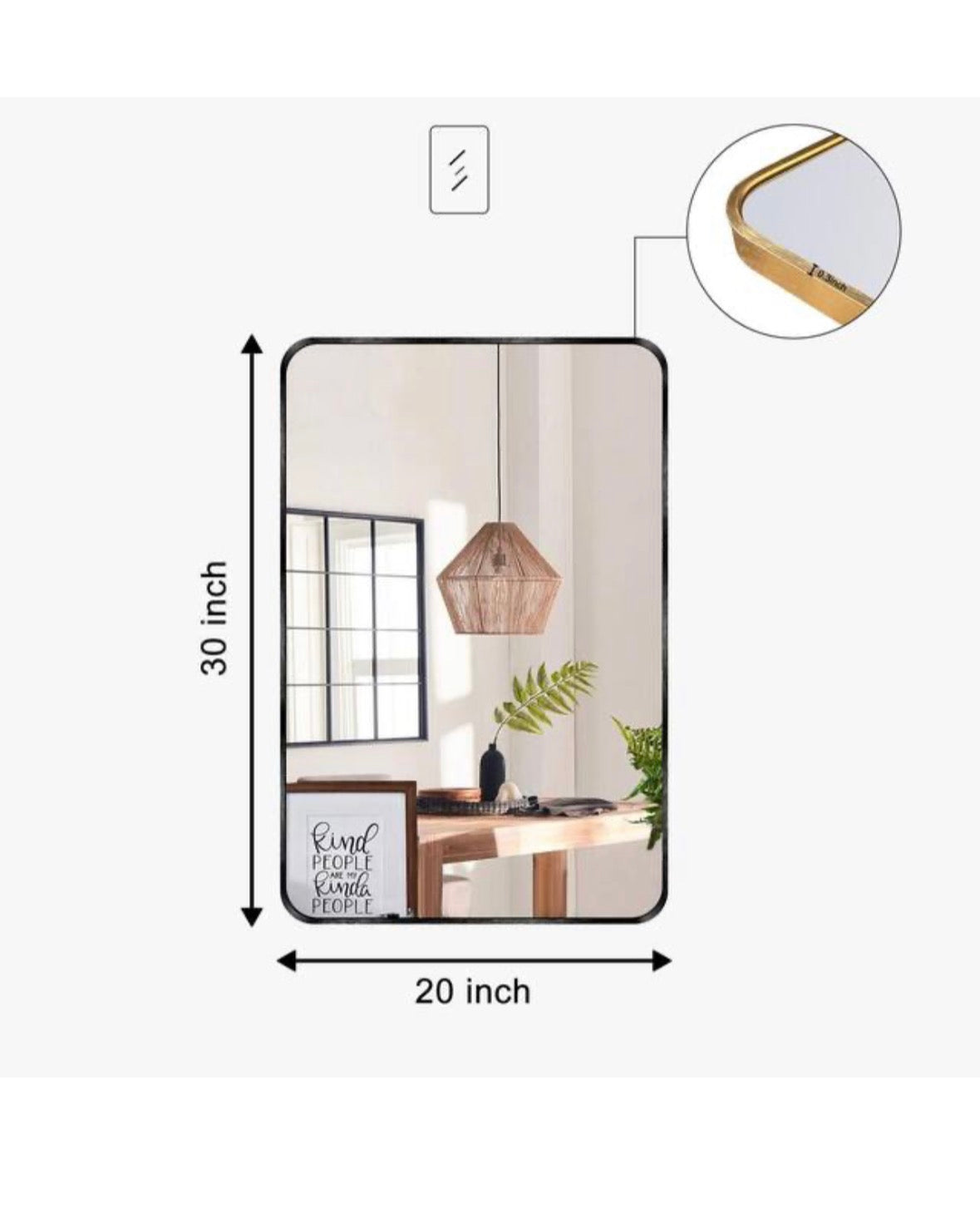 20 in. W x 30 in. H Black Vanity Rectangle Wall Mirror Aluminum Alloy Frame Bathroom Mirror