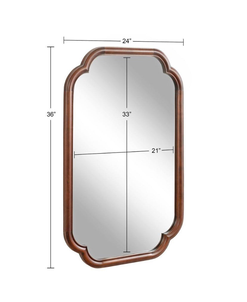 Glenby 24.00 in. W x 36.00 in. H Walnut Brown Scalloped Traditional Framed Decorative Wall Mirror