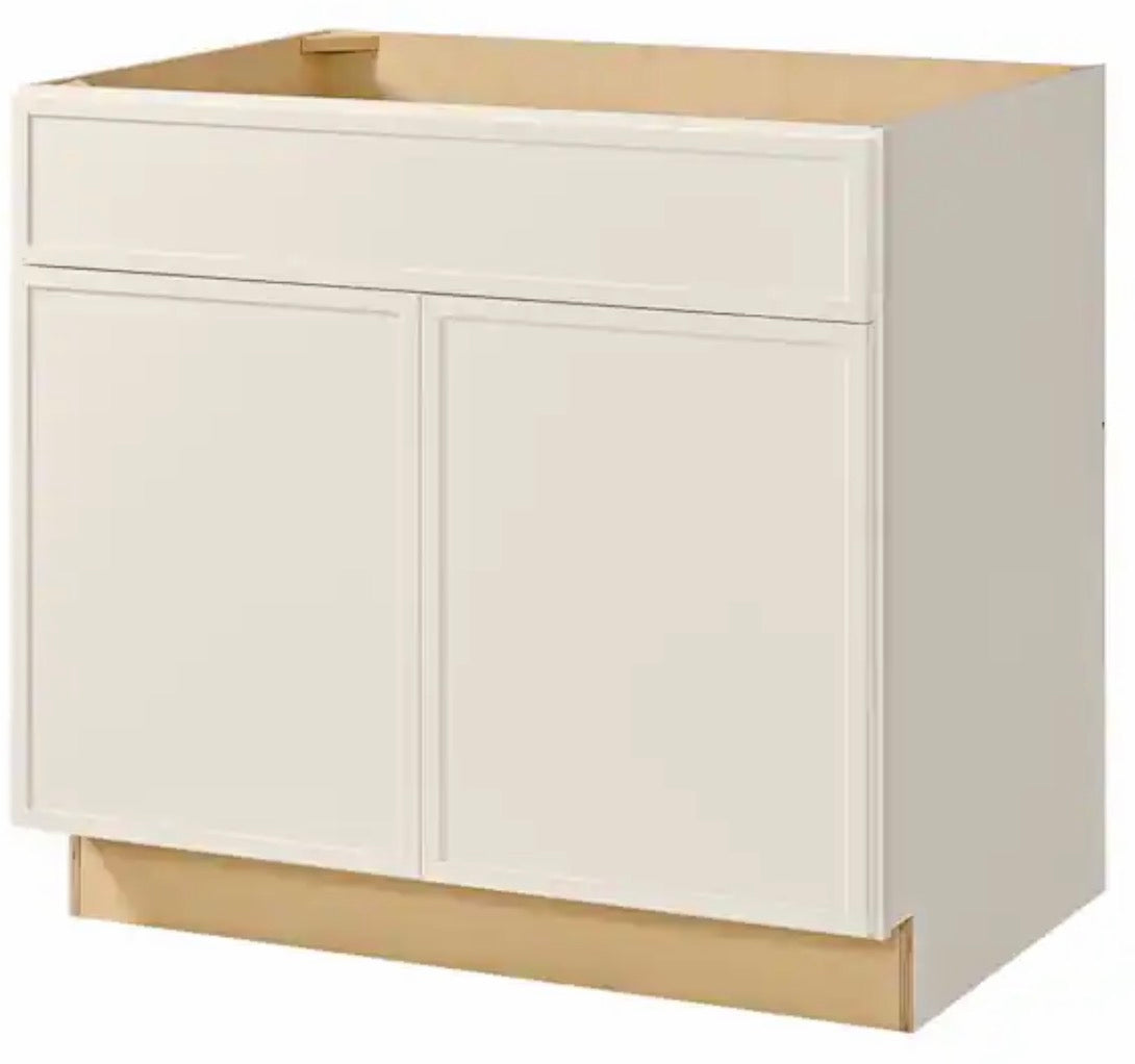 Leyton 36 in. W x 24 in. D x 34.5 in. H Ready to Assemble Plywood Slim Shaker Sink Base Kitchen Cabinet in Antique White