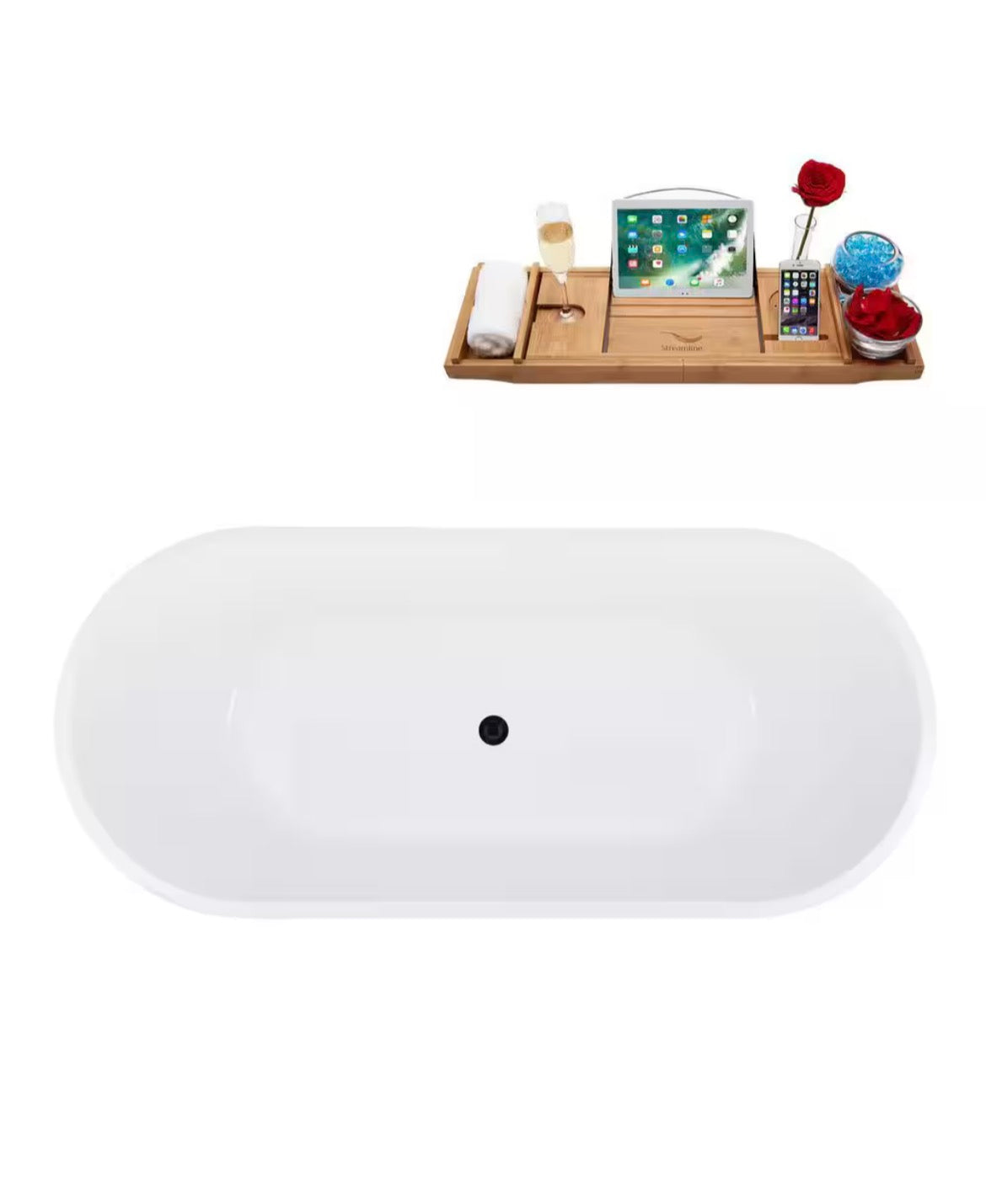 70 in. Acrylic Flatbottom Non-Whirlpool Bathtub in Glossy White With Matte Black Drain