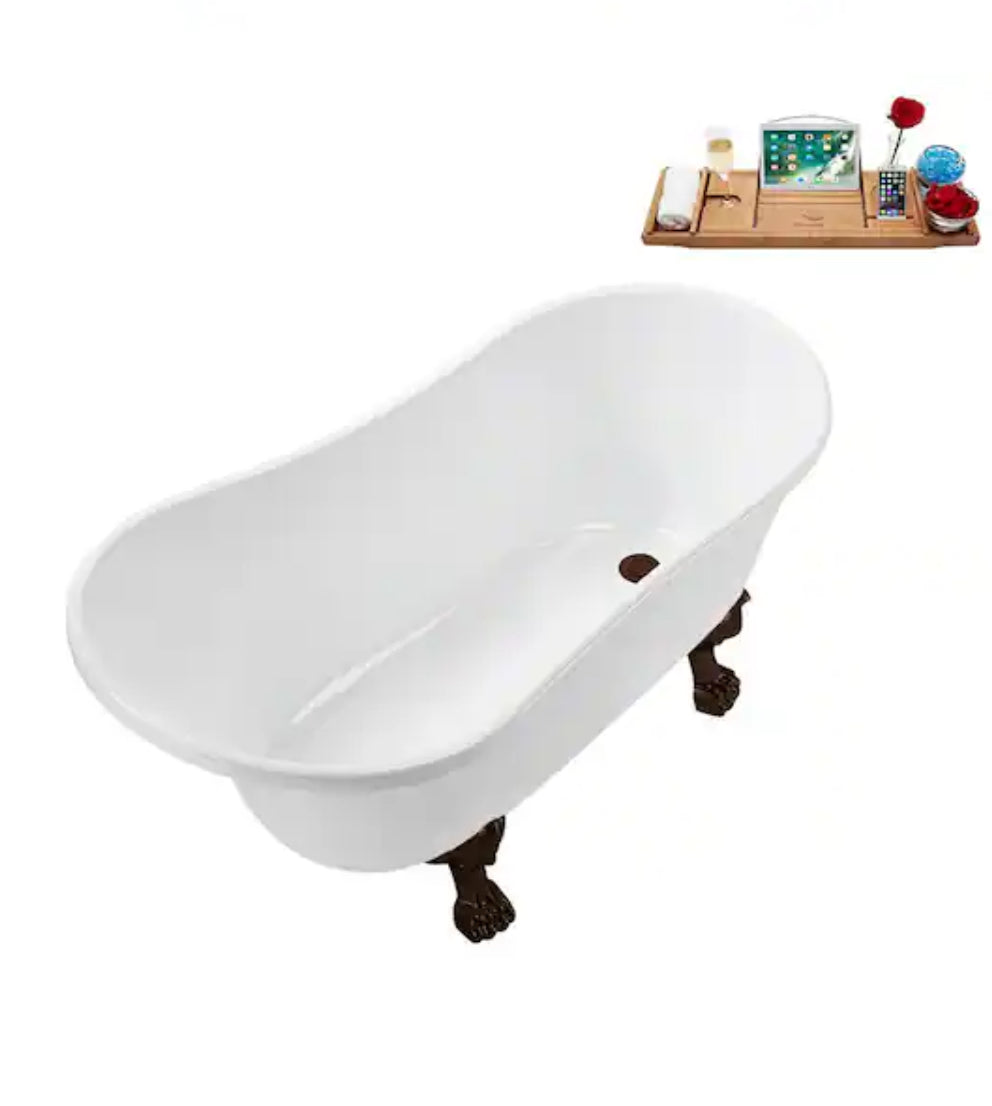 51 in. Acrylic Clawfoot Non-Whirlpool Bathtub in Glossy White with Matte Oil Rubbed Bronze Drain and Clawfeet