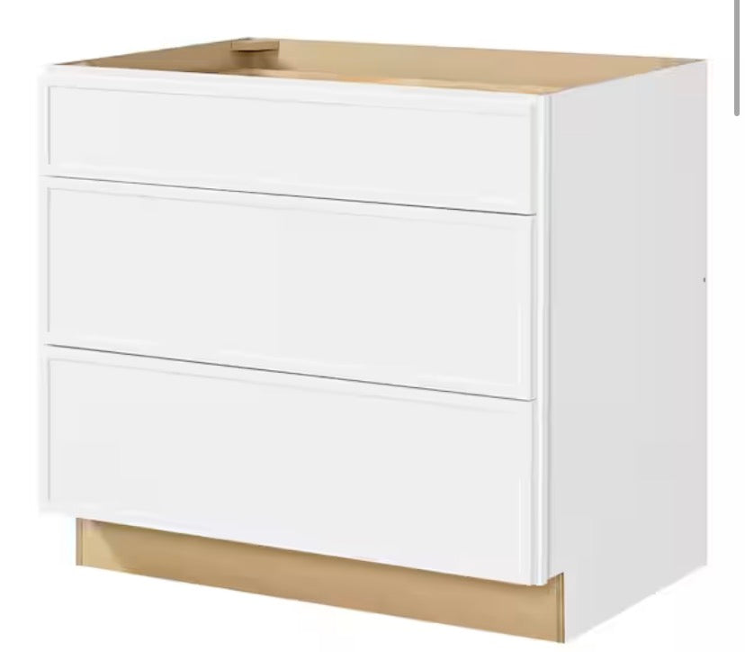 Leyton 36 in. Wx 24 in. D x 34.5 in. H Ready to Assemble Plywood Slim Shaker Drawer Base Kitchen Cabinet in Alpine White