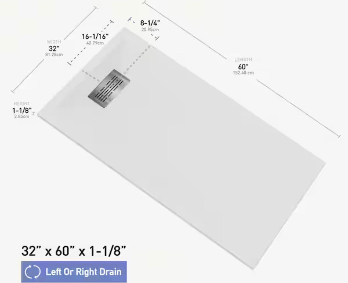 Subway 32 in. x 60 in. x 84 in. Solid Composite Stone Alcove Shower Kit with Walls and White Pan Base L/R Drain