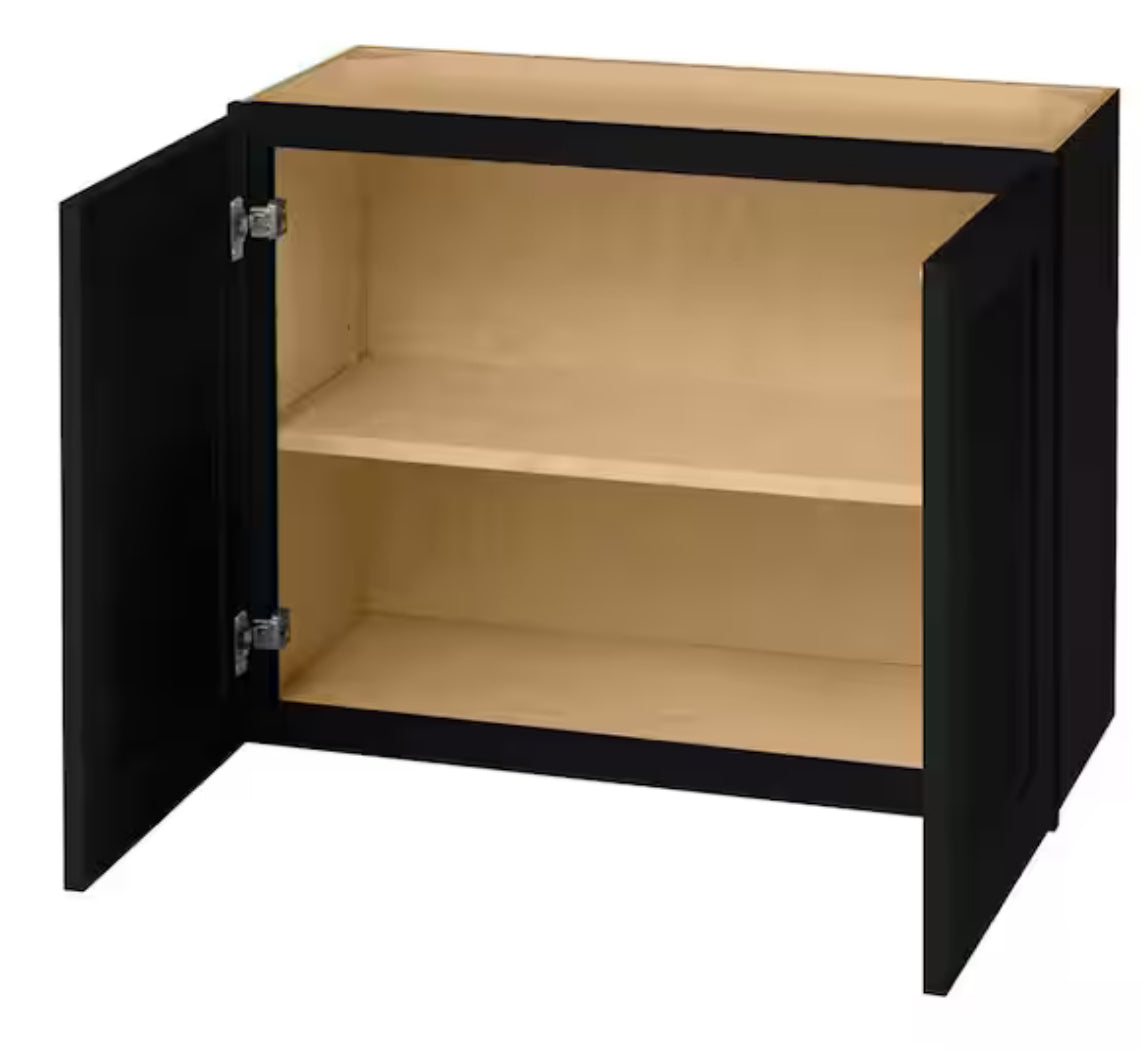 Avondale 30 in. W x 12 in. D x 24 in. H Ready to Assemble Plywood Shaker Wall Bridge Kitchen Cabinet in Raven Black