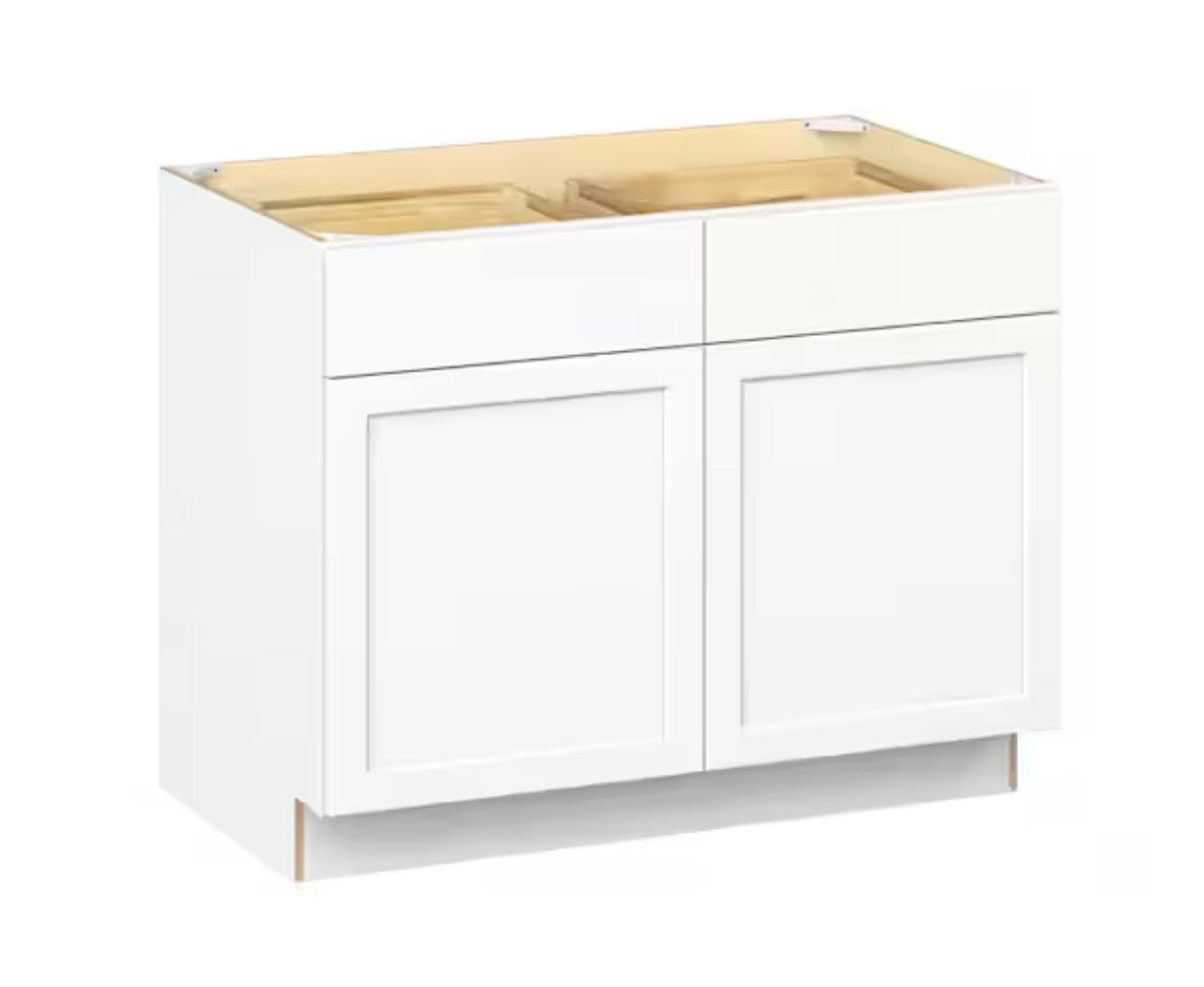 Emerson Pure White Base 2-Drawer with 2-Door Ready to Assemble Kitchen Cabinet (42 in. W x 34.5 in. H x 24-in. D)