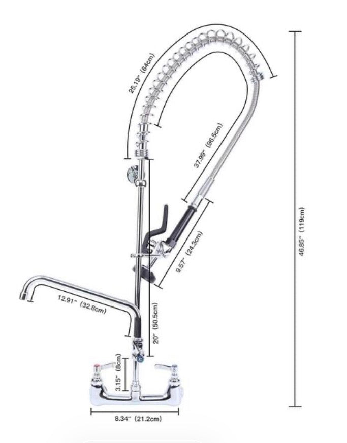 Commercial Restaurant Pull Down 2-Handle Wall Mount Pre-Rinse Spray Utility Kitchen Faucet in Polished Chrome