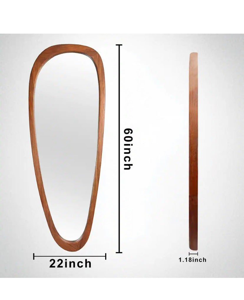 22 in. W x 60 in. H Irregular Natural Wood-Frame Wall Mirror, Distinctive Asymmetric Design