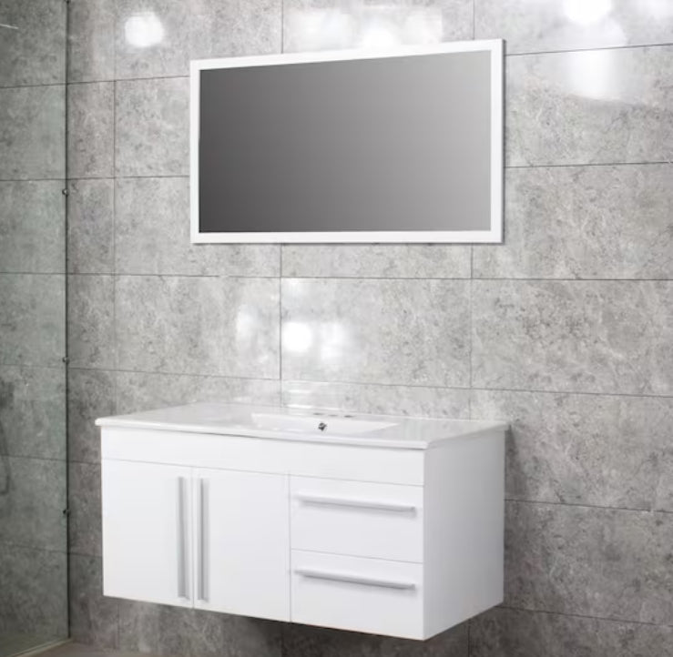 Budapest 40 in. W x 18.1 in. D x 19.7 in. H Single Sink Bath Vanity in White with White PVC Vanity and Mirror