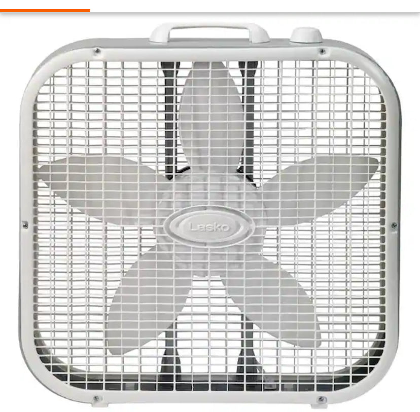 30 in. 3 Speeds Box Fan in White with Save-Smart Technology for Energy Efficiency, Carry Handle