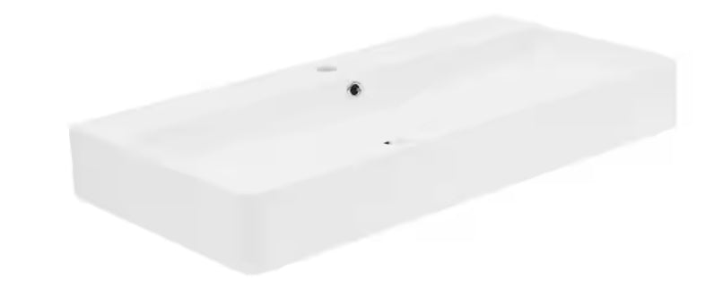 Carre 36 in. Rectangle Wall Mount Bathroom Sink in Glossy White