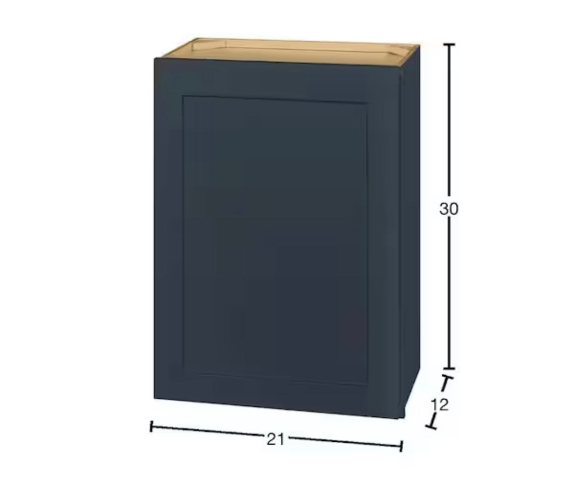 Avondale 21 in. W x 12 in. D x 42 in. H Ready to Assemble Plywood Shaker Wall Kitchen Cabinet in Ink Blue