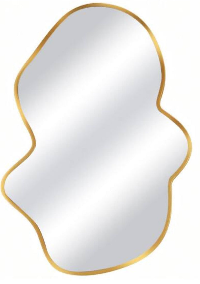 22 in. W x 36 in. H Gold Aluminum Alloy Framed Irregular Wall Mirror