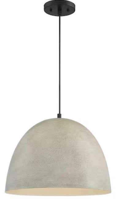 16 in. W x 12 in. H 1-Light Matte Black Shaded Pendant Light with Metal Shade