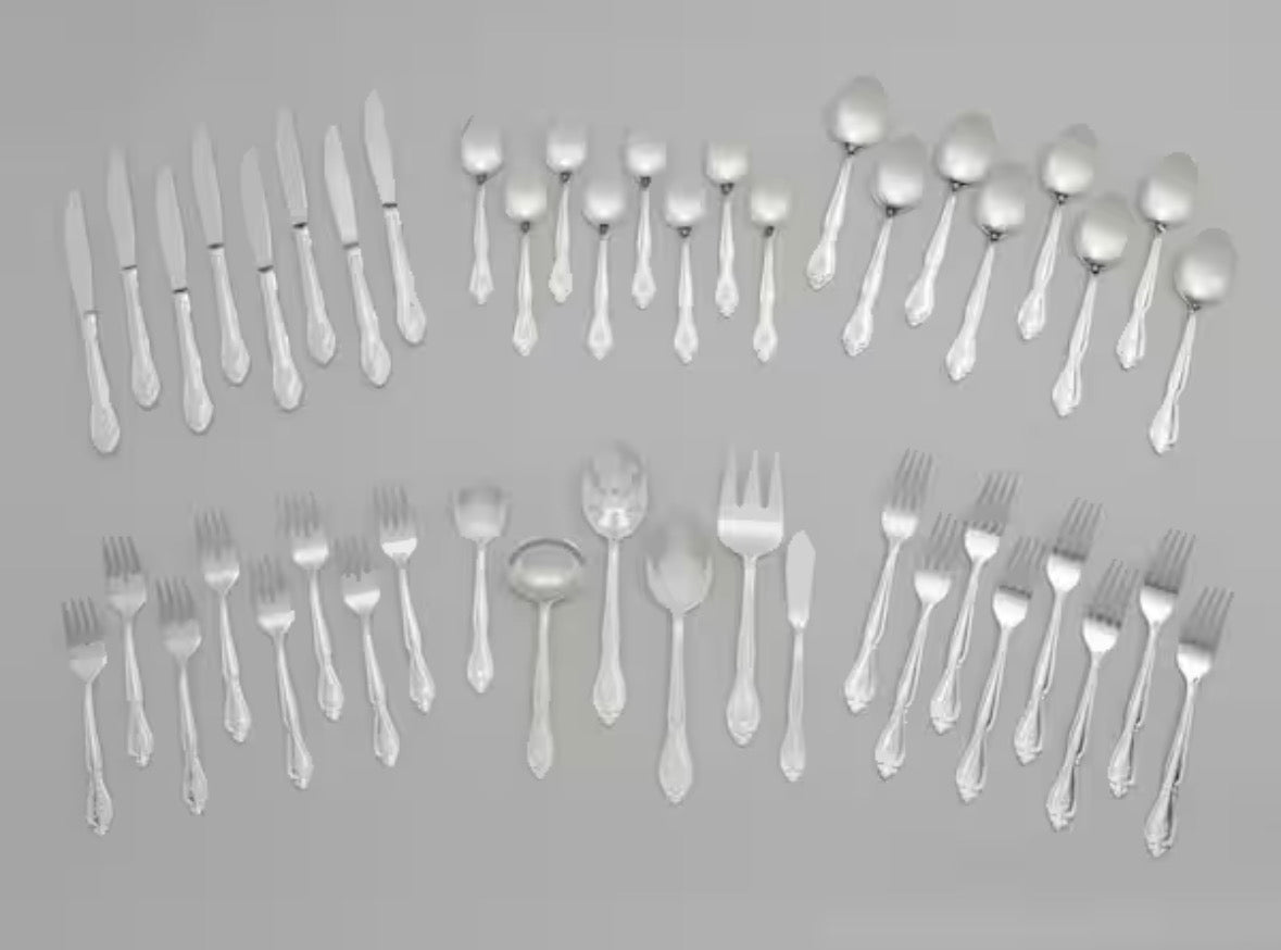Rose 46-Piece Silver Stainless Steel Flatware Set (Service for 8)