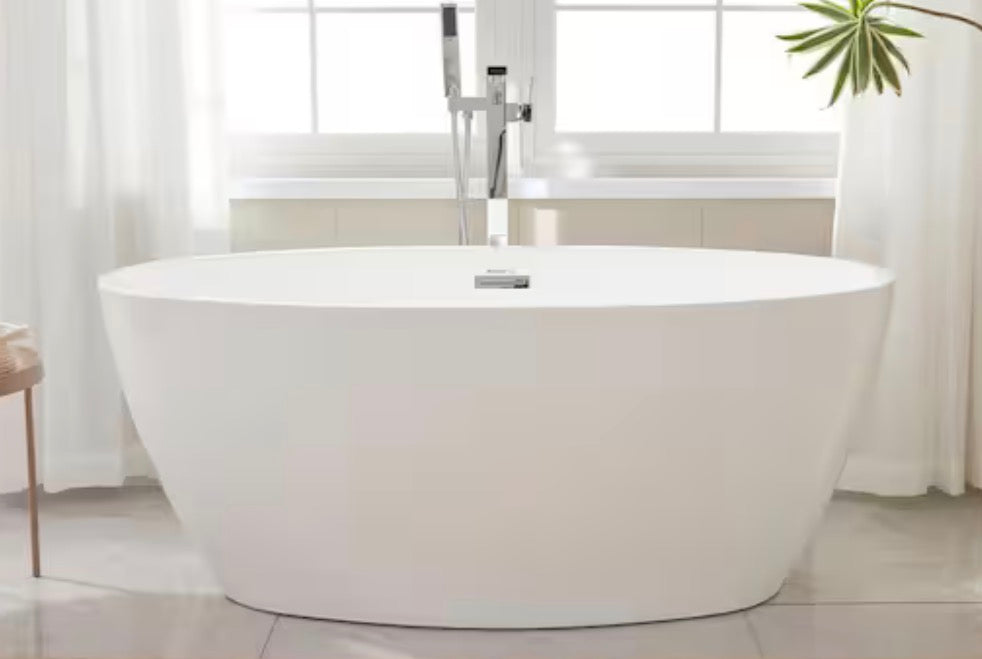 Amiens 55 in. x 31.9 in. Acrylic Flatbottom Freestanding Soaking Bathtub with Center Drain in White/Classic Chrome