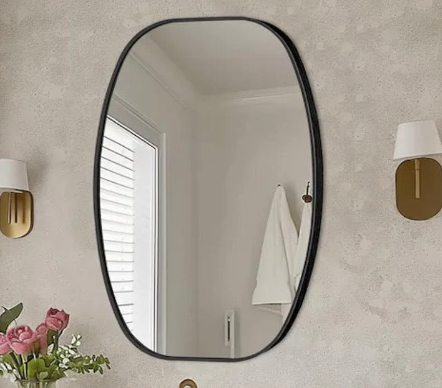 20 in. W x 30 in. H Black Oval Wall Mounted Aluminum Alloy Bathroom Mirror Decorative Mirror