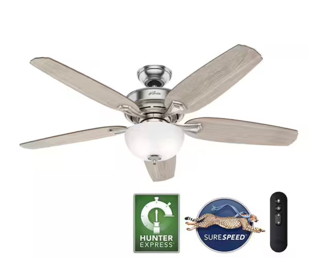 Channing 54 in. Hunter Express Indoor Brushed Nickel Ceiling Fan with Remote and Light Kit Included