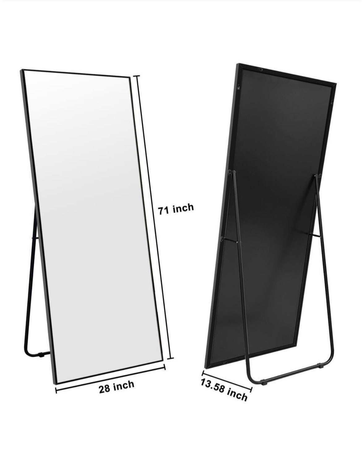 28 in. W x 71.2 in. H Oversized Modern Classic Rectangular Aluminum Frame Black Full Length Floor Mirror Wall Mirror