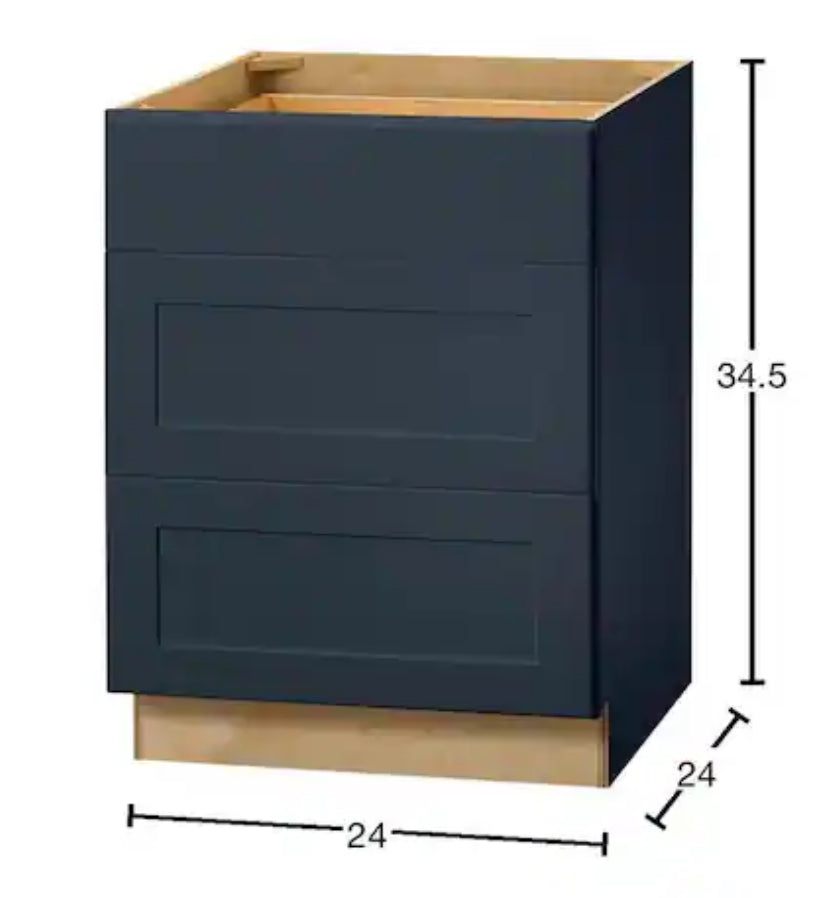 Avondale 24 in. W x 24 in. D x 34.5 in. H Ready to Assemble Plywood Shaker Drawer Base Kitchen Cabinet in Ink Blue