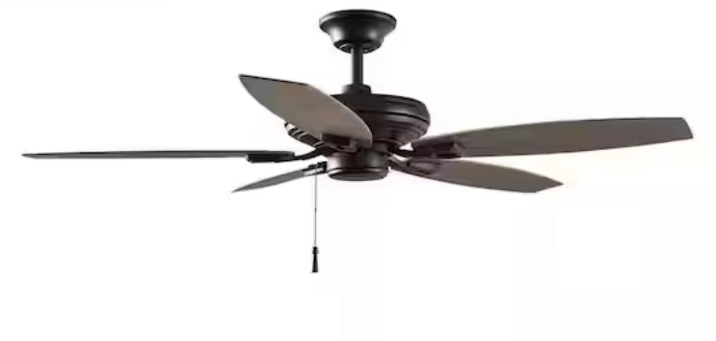 North Pond 52 in. Indoor/Outdoor Matte Black Ceiling Fan with Downrod and Reversible Motor; Light Kit Adaptable