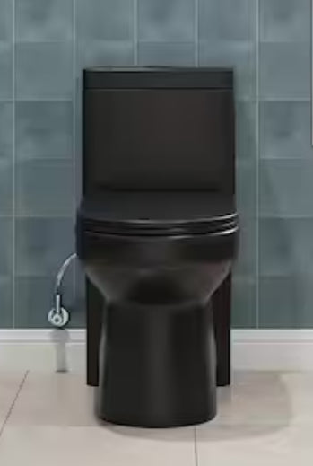 1-Piece 1.1/1.6 GPF Dual Flush Compact Round Toilet in Black Soft Close Seat Included