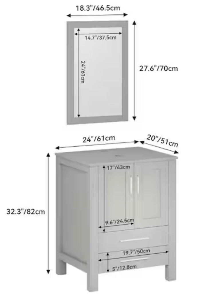 24 in. W x 20 in. D x 32 in. H Single Sink Bath Vanity in Gray Base Only