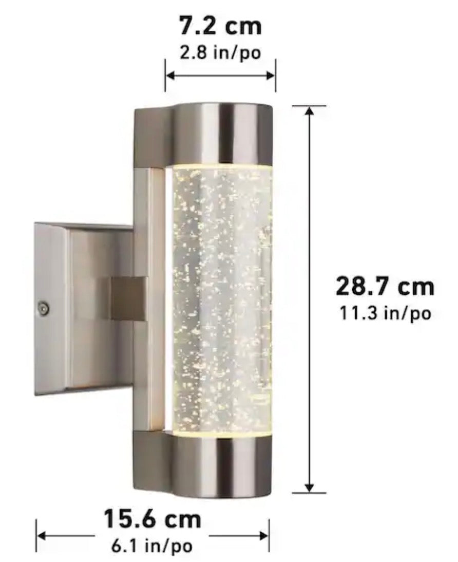 Ansel 11.3 in. Stainless Steel Modern Bubble Glass Integrated LED Outdoor Hardwired Garage and Porch Light Wall Sconce