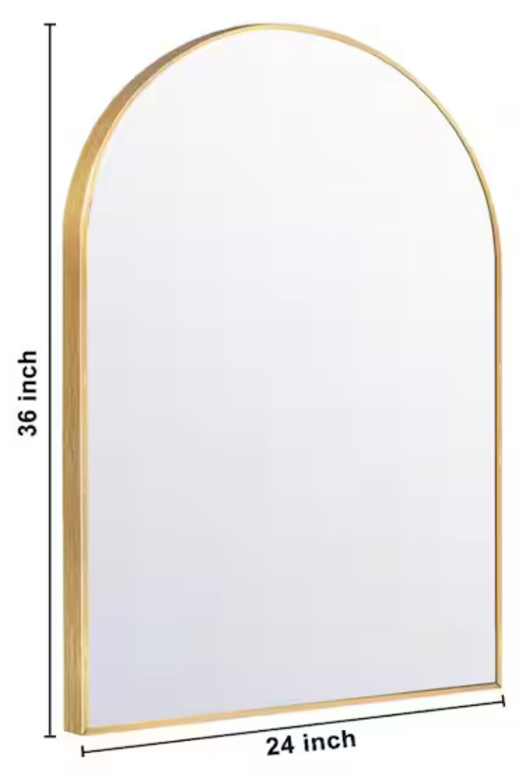 24 in. W x 36 in. H Gold Vanity Arched Wall Mirror Aluminum Alloy Frame Bathroom Mirror